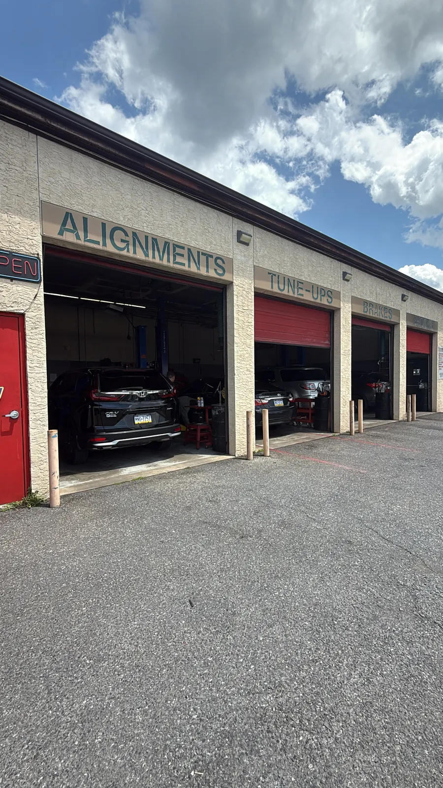 Exterior service bays at Hazim Auto Service in Allentown